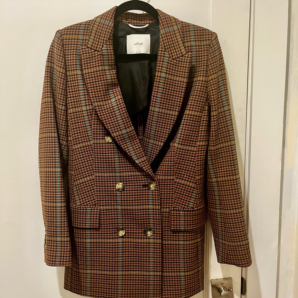 Aritzia Wilfred Cherelle Blazer in Rust Plaid Size 4 like new